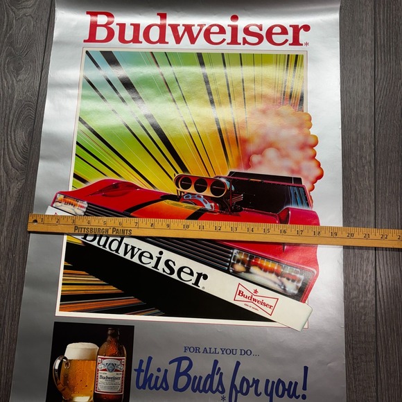 Vintage Budweiser Bud Light Poster 1980s DeLorean RARE Racing Advert - Picture 6 of 6